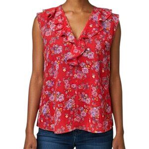 CAbi | Women's #5219 Red Crush Floral Sheer Ruffle Blouse - Size S
